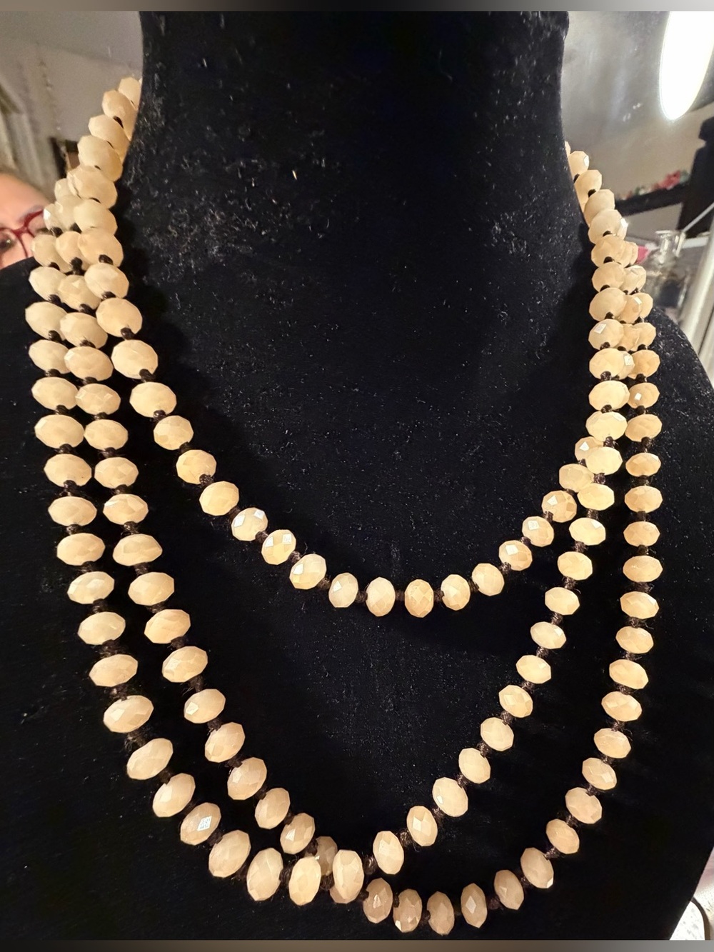 Beige Faceted Bead Multi-Strand Necklace